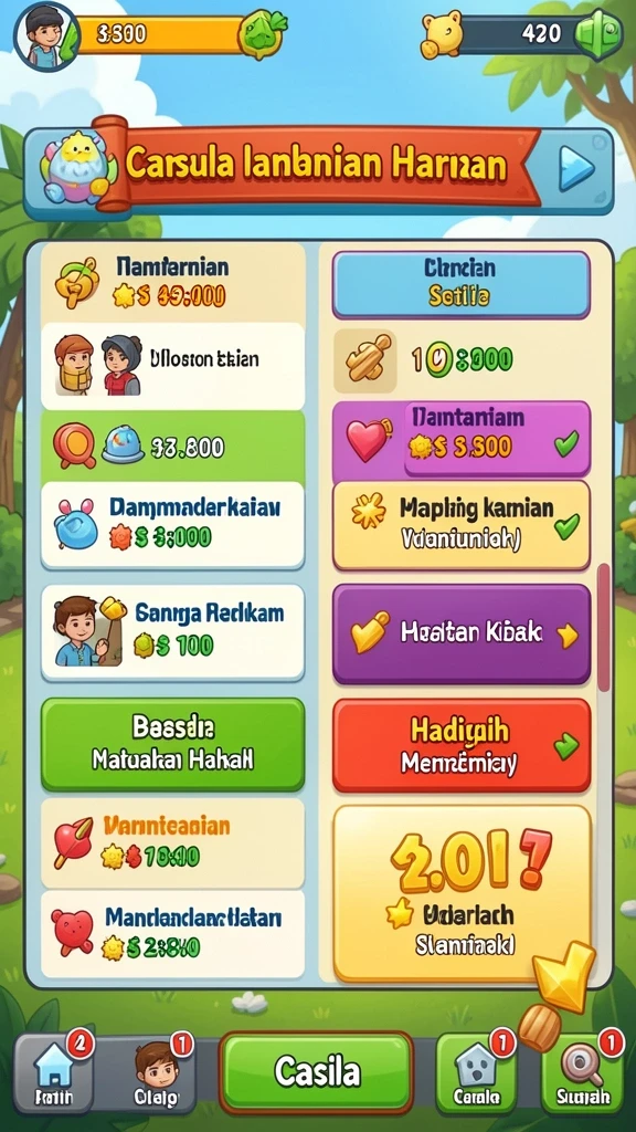 Screenshot menunjukkan tampilan awal permainan dengan karakter menarik.